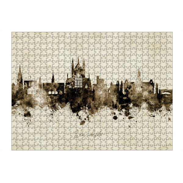 Puzzle Ravensburger "Winchester England Skyline Sepia" artboxONE - Städte - Winchester,England,Skyline,Cityscape,Stadtbild,Watercolor,Painting