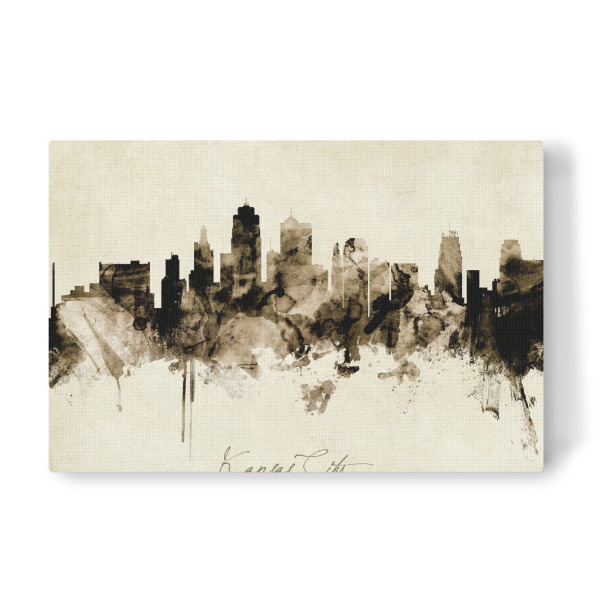 Leinwandbild "Kansas City Missouri Skyline Sepia" artboxONE - Städte - Kansas city,Missouri,Skyline,Cityscape,Stadtbild,Watercolor,Painting