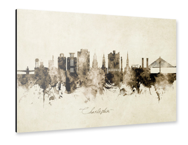Alu-Dibond "Charleston SC Skyline Sepia" 30x20 cm artboxONE