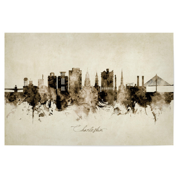 Poster "Charleston SC Skyline Sepia" artboxONE - Städte - Charleston,South carolina,Skyline,Cityscape,Stadtbild,Watercolor,Painting