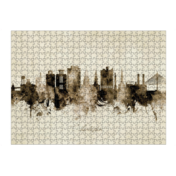 Puzzle Ravensburger "Charleston SC Skyline Sepia" artboxONE - Städte - Charleston,South carolina,Skyline,Cityscape,Stadtbild,Watercolor,Painting