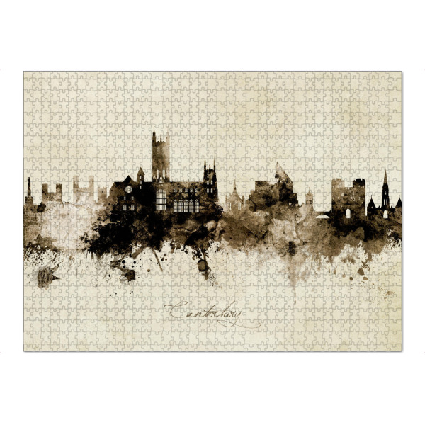 Puzzle Ravensburger "Canterbury England Skyline Sepia" artboxONE - Städte - Canterbury,England,Skyline,Cityscape,Stadtbild,Watercolor,Painting