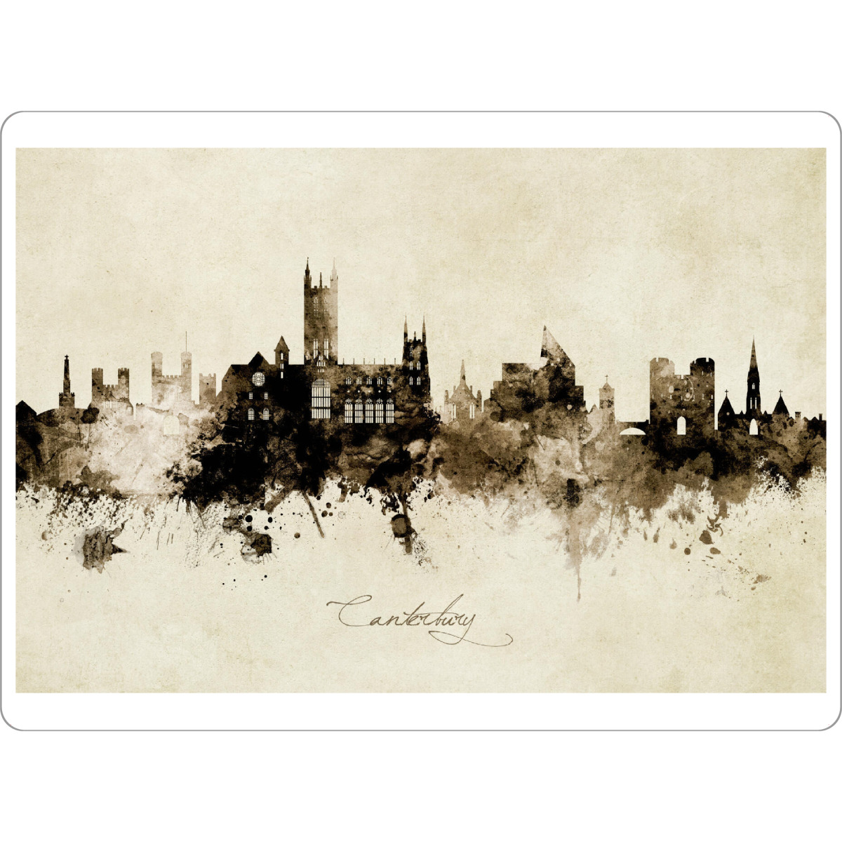 Tischset "Canterbury England Skyline Sepia" artboxONE - Städte - Canterbury,England,Skyline,Cityscape,Stadtbild,Watercolor,Painting