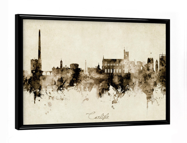 Poster mit schwarzem Rahmen "Carlisle England Skyline Sepia" artboxONE - Städte - Carlisle,England,Skyline,Cityscape,Stadtbild,Watercolor,Painting