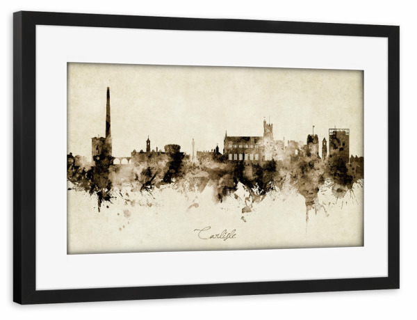 Poster mit Rahmen schwarz "Carlisle England Skyline Sepia" artboxONE - Städte - Carlisle,England,Skyline,Cityscape,Stadtbild,Watercolor,Painting