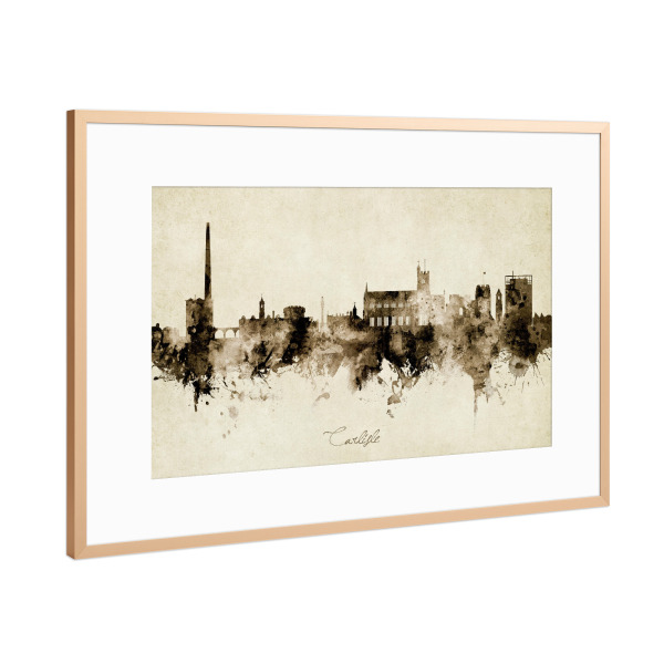 Poster mit Rahmen Kupfer "Carlisle England Skyline Sepia" artboxONE - Städte - Carlisle,England,Skyline,Cityscape,Stadtbild,Watercolor,Painting