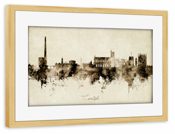 Poster mit Rahmen kiefer "Carlisle England Skyline Sepia" artboxONE - Städte - Carlisle,England,Skyline,Cityscape,Stadtbild,Watercolor,Painting