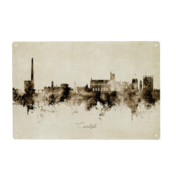Metall Poster "Carlisle England Skyline Sepia" artboxONE - Städte - Carlisle,England,Skyline,Cityscape,Stadtbild,Watercolor,Painting - Blechschild
