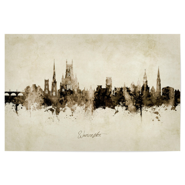 Poster 30x20 cm "Worcester England Skyline Sepia" artboxONE - Städte - Worcester,England,Skyline,Cityscape,Stadtbild,Watercolor,Painting