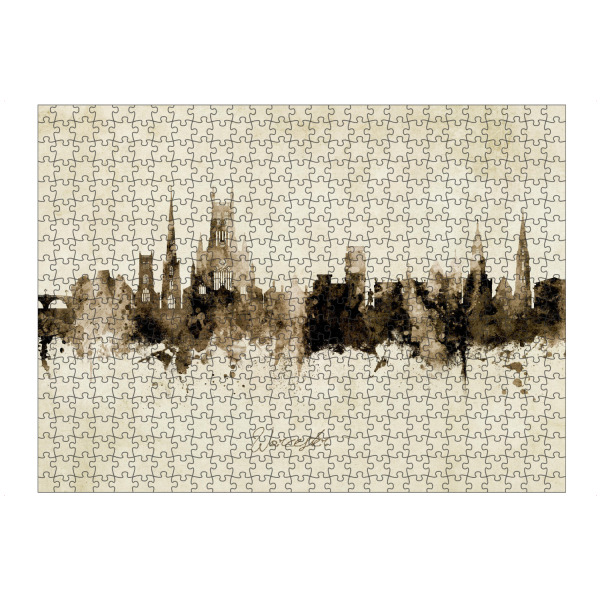 Puzzle Ravensburger "Worcester England Skyline Sepia" artboxONE - Städte - Worcester,England,Skyline,Cityscape,Stadtbild,Watercolor,Painting