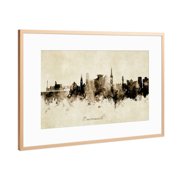 Poster mit Rahmen Kupfer "Bournemouth England Skyline Sepia" artboxONE - Städte - Bournemouth,England,Skyline,Cityscape,Stadtbild,Watercolor,Painting