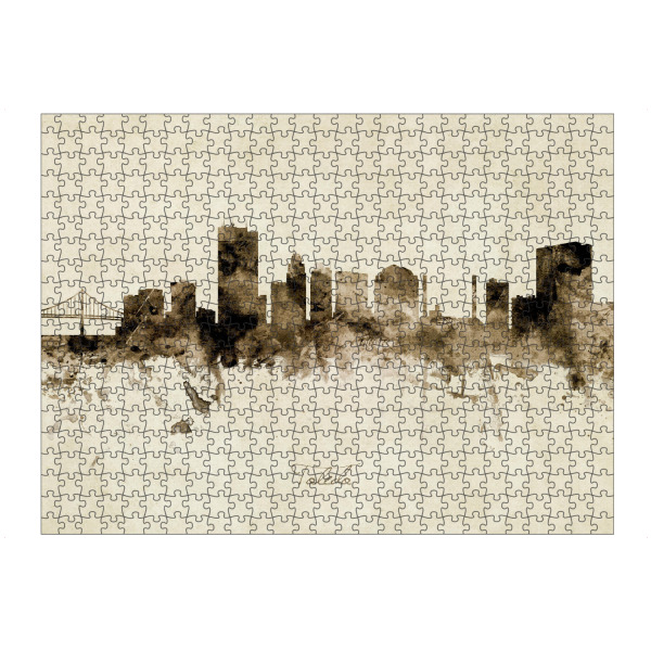 Puzzle Ravensburger "Toledo Ohio Skyline Sepia" artboxONE - Städte - Toledo,Ohio,Skyline,Cityscape,Stadtbild,Watercolor,Painting - Bild toledo