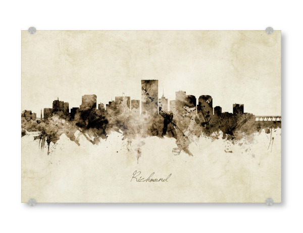 Acrylglasbild "Richmond Virginia Skyline Sepia" artboxONE - Städte - Richmond,Virginia,Skyline,Cityscape,Stadtbild,Watercolor,Painting
