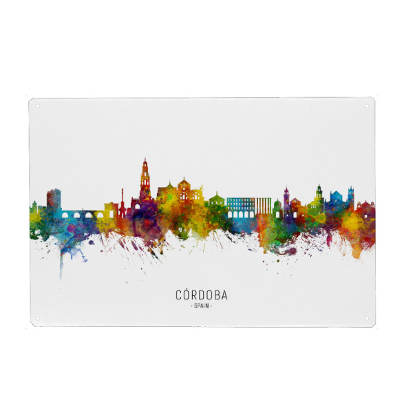 Holzbild "Córdoba Spain Skyline txt" artboxONE - Städte - Córdoba,Spain,Skyline,Cityscape,Stadtbild,Watercolor,Painting