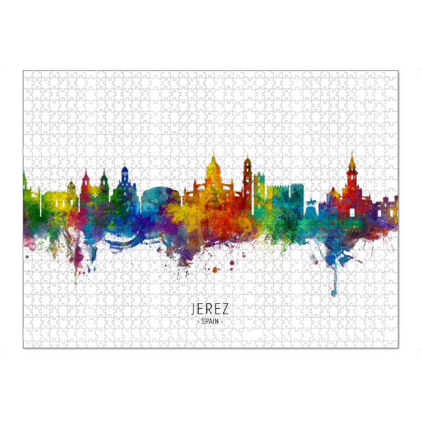 Puzzle Ravensburger "Jerez Spain Skyline txt" artboxONE - Städte - Jerez,Spain,Skyline,Cityscape,Stadtbild,Watercolor,Painting - Bild jerez