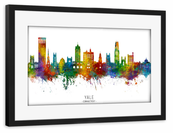 Poster mit Rahmen schwarz "Yale Connecticut Skyline txt" artboxONE - Städte - Yale,Connecticut,Skyline,Cityscape,Stadtbild,Watercolor,Painting