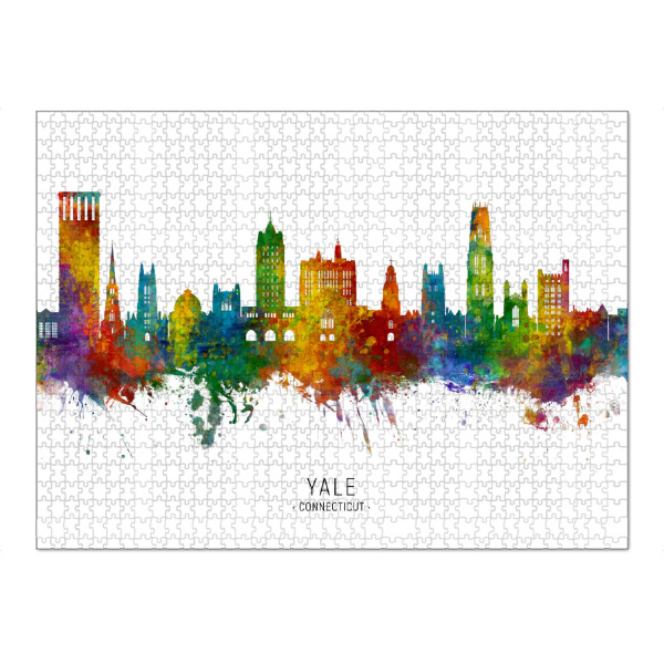 Puzzle Ravensburger "Yale Connecticut Skyline txt" artboxONE - Städte - Yale,Connecticut,Skyline,Cityscape,Stadtbild,Watercolor,Painting - Bild yale