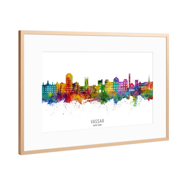 Poster mit Rahmen Kupfer "Vassar New York Skyline txt" artboxONE - Städte - Vassar,New york,Skyline,Cityscape,Stadtbild,Watercolor,Painting