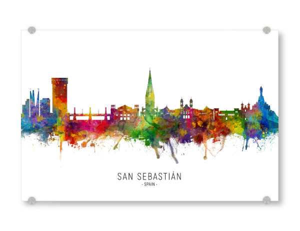 Acrylglasbild "San Sebastian Spain Skyline txt" artboxONE - Städte - San sebastián,Spain,Skyline,Cityscape,Stadtbild,Watercolor,Painting