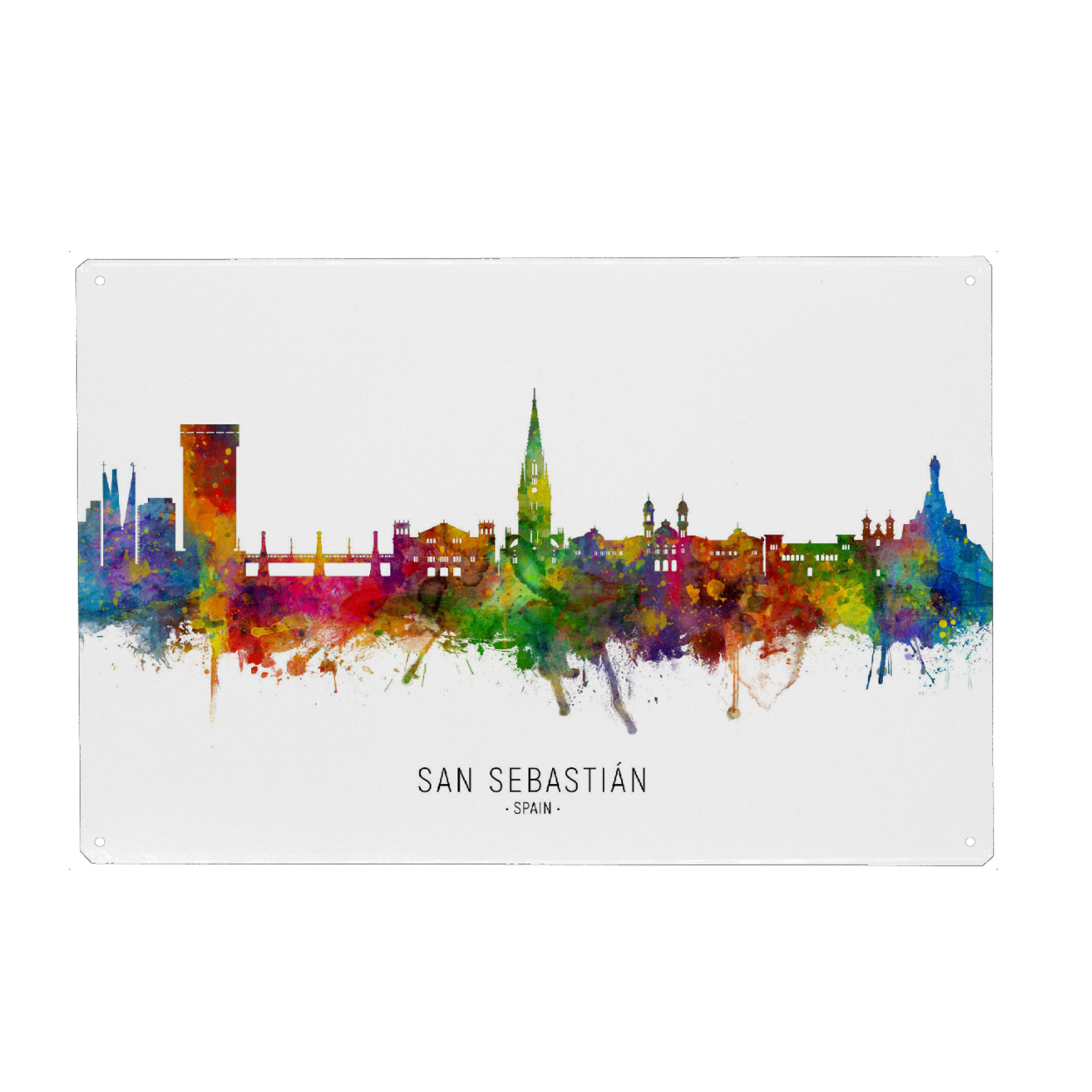 Holzbild "San Sebastian Spain Skyline txt" artboxONE - Städte - San sebastián,Spain,Skyline,Cityscape,Stadtbild,Watercolor,Painting
