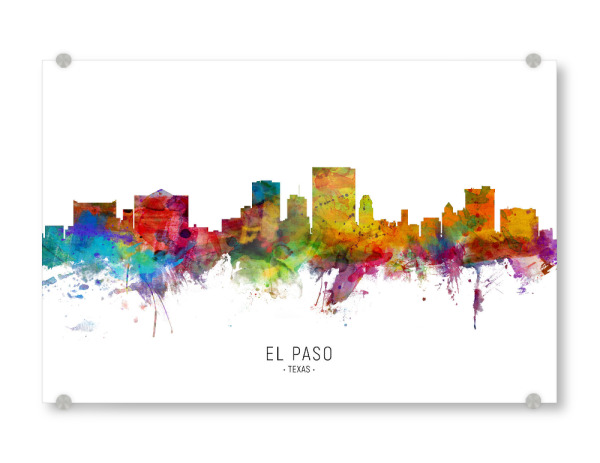 Acrylglasbild "El Paso Texas Skyline txt" artboxONE - Städte - El paso,Texas,Skyline,Cityscape,Stadtbild,Watercolor,Painting