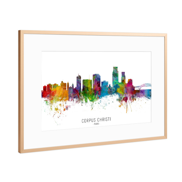Poster mit Rahmen Kupfer "Corpus Christi Texas Skyline txt" artboxONE - Städte - Corpus christi,Texas,Skyline,Cityscape,Stadtbild,Watercolor,Painting