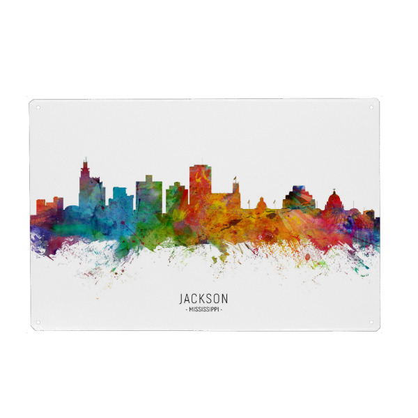 Holzbild "Jackson Mississippi Skyline txt" artboxONE - Städte - Jackson,Mississippi,Skyline,Cityscape,Stadtbild,Watercolor,Painting