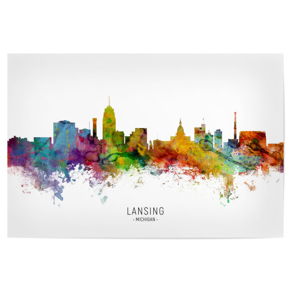 Poster "Lansing Michigan Skyline txt" artboxONE - Städte - Lansing,Michigan,Skyline,Cityscape,Stadtbild,Watercolor,Painting