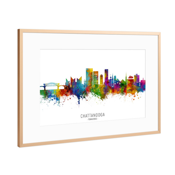 Poster mit Rahmen Kupfer "Chattanooga Tennessee Skyline txt" artboxONE - Städte