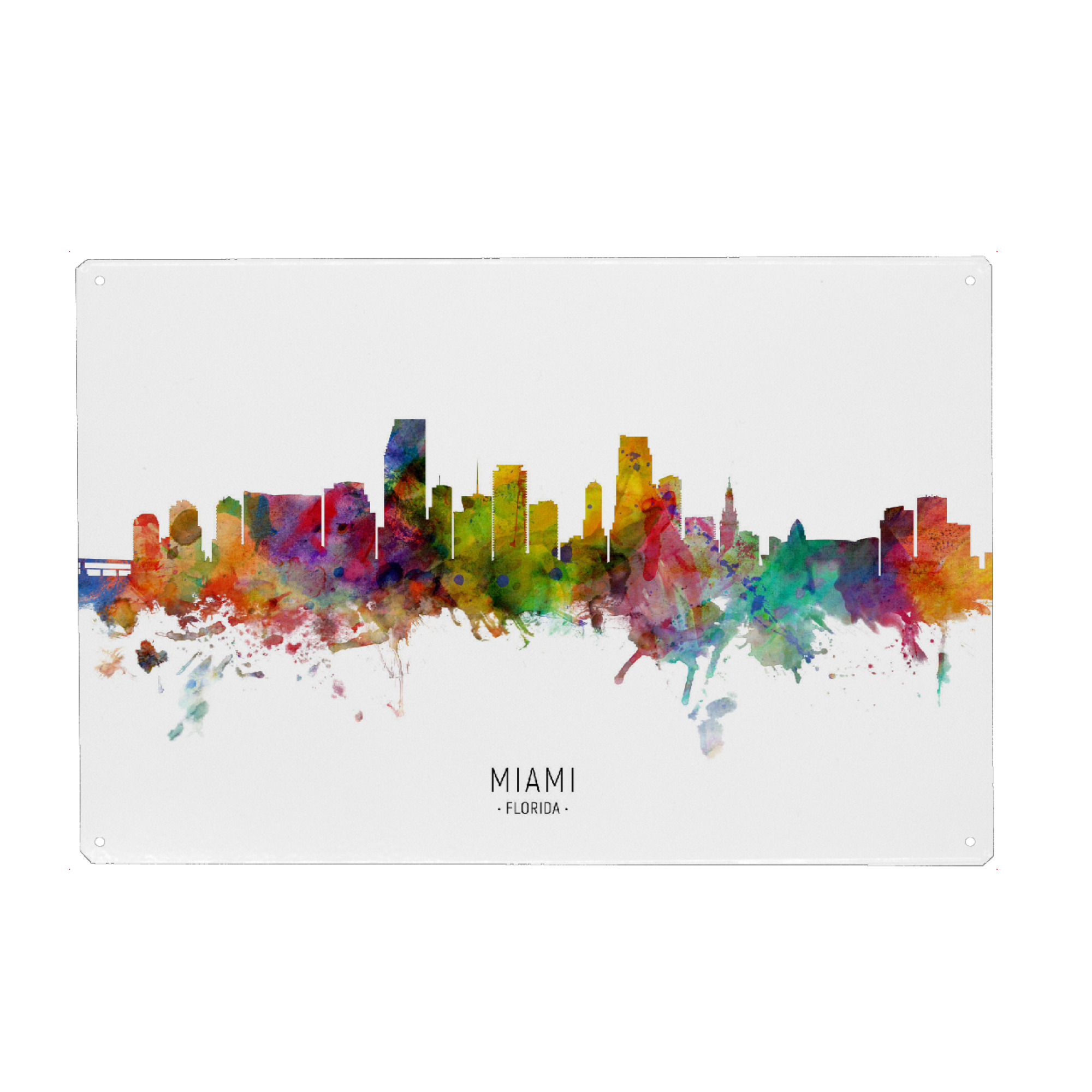 Metall Poster "Miami Florida Skyline txt" artboxONE - Städte - Miami,Florida,Skyline,Cityscape,Stadtbild,Watercolor,Painting - Blechschild