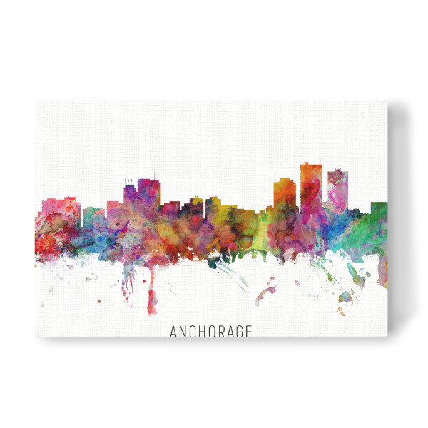Leinwandbild "Anchorage Alaska Skyline txt" artboxONE - Städte - Anchorage,Alaska,Skyline,Cityscape,Stadtbild,Watercolor,Painting