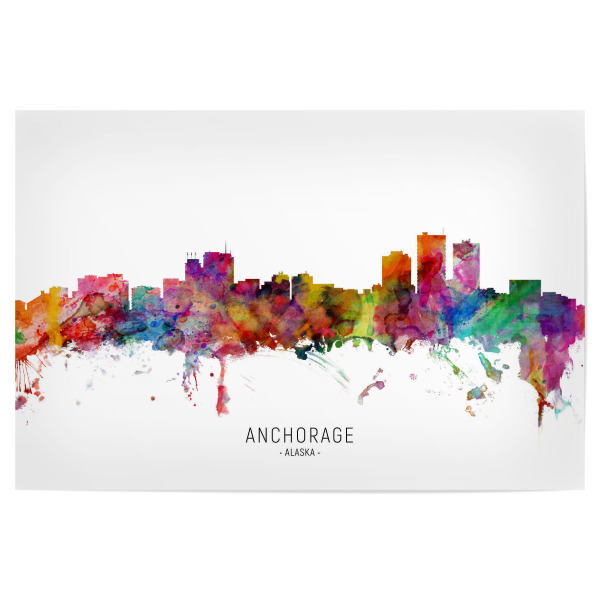 Poster 30x20 cm "Anchorage Alaska Skyline txt" artboxONE - Städte - Anchorage,Alaska,Skyline,Cityscape,Stadtbild,Watercolor,Painting