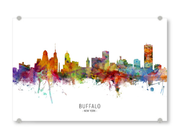 Acrylglasbild "Buffalo New York Skyline txt" artboxONE - Städte - Buffalo,New york,Skyline,Cityscape,Stadtbild,Watercolor,Painting