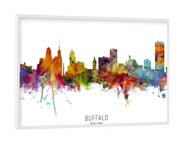 Poster mit weißem Rahmen "Buffalo New York Skyline txt" artboxONE - Städte - Buffalo,New york,Skyline,Cityscape,Stadtbild,Watercolor,Painting