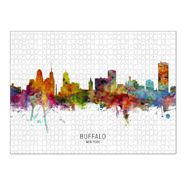 Puzzle Ravensburger "Buffalo New York Skyline txt" artboxONE - Städte - Buffalo,New york,Skyline,Cityscape,Stadtbild,Watercolor,Painting