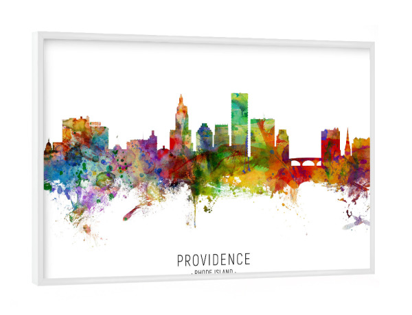 Poster mit weißem Rahmen "Providence RI Skyline txt" artboxONE - Städte - Providence,Rhode island,Skyline,Cityscape,Stadtbild,Watercolor,Painting