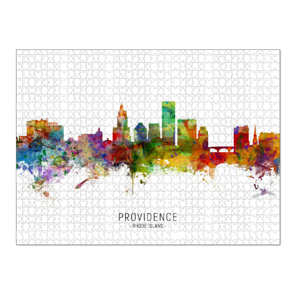 Puzzle Ravensburger "Providence RI Skyline txt" artboxONE - Städte - Providence,Rhode island,Skyline,Cityscape,Stadtbild,Watercolor,Painting
