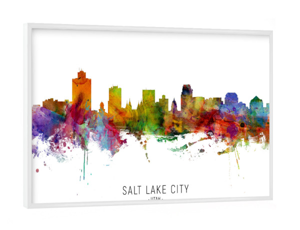 Poster mit weißem Rahmen "Salt Lake City Utah Skyline txt" artboxONE - Städte - Salt lake city,Utah,Skyline,Cityscape,Stadtbild,Watercolor,Painting