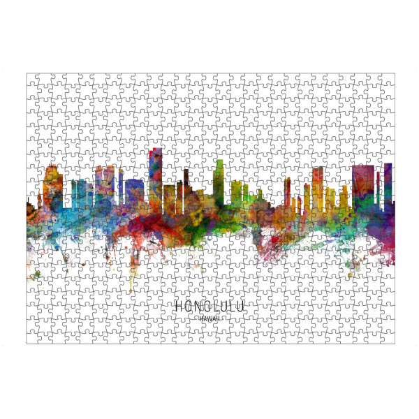 artboxONE Puzzle "Honolulu Hawaii Skyline txt" artboxONE - Städte - Honolulu,Hawaii,Skyline,Cityscape,Stadtbild,Watercolor,Painting