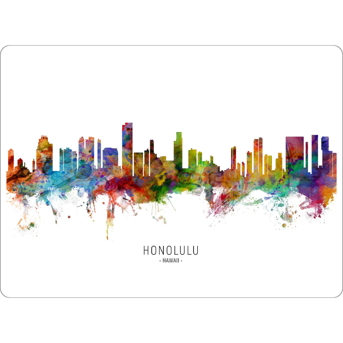 Tischset "Honolulu Hawaii Skyline txt" artboxONE - Städte - Honolulu,Hawaii,Skyline,Cityscape,Stadtbild,Watercolor,Painting - Bild honolulu