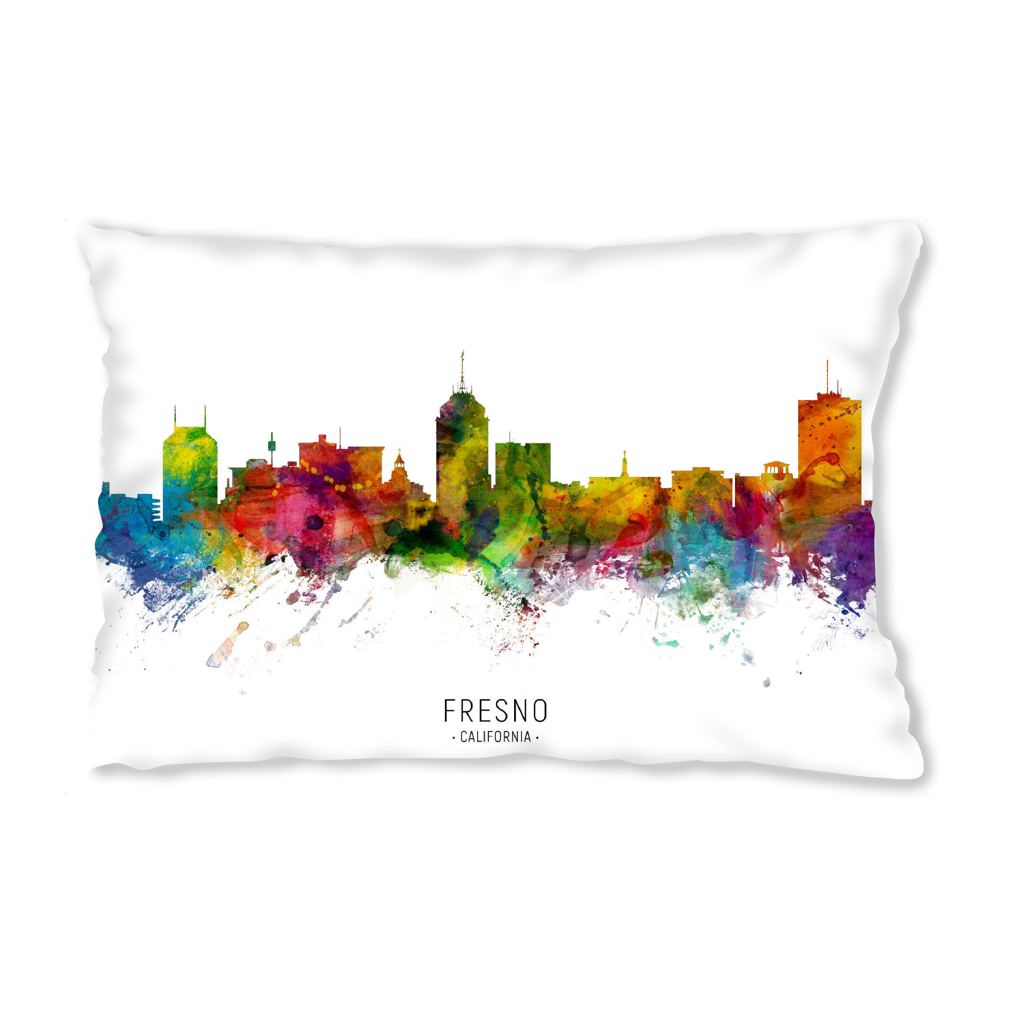 Design-Kissen "Fresno California Skyline txt" artboxONE - Städte - Fresno,California,Skyline,Cityscape,Stadtbild,Watercolor,Painting