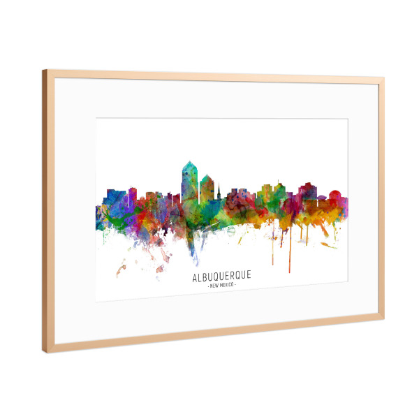 Poster mit Rahmen Kupfer "Albuquerque New Mexico Skyline txt" artboxONE - Städte