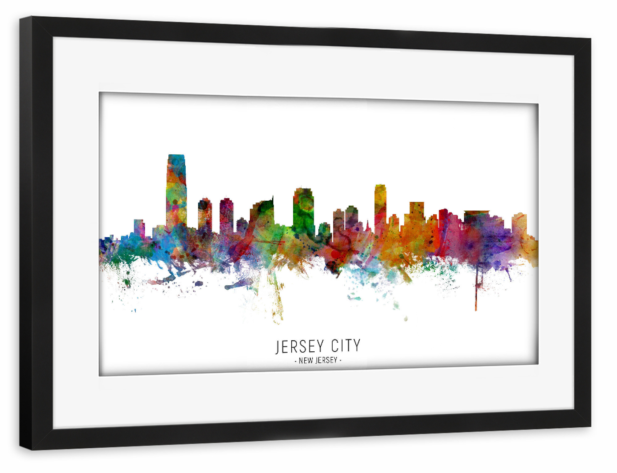 Poster mit Rahmen schwarz "Jersey City New Jersey Skyline txt" artboxONE - Städte