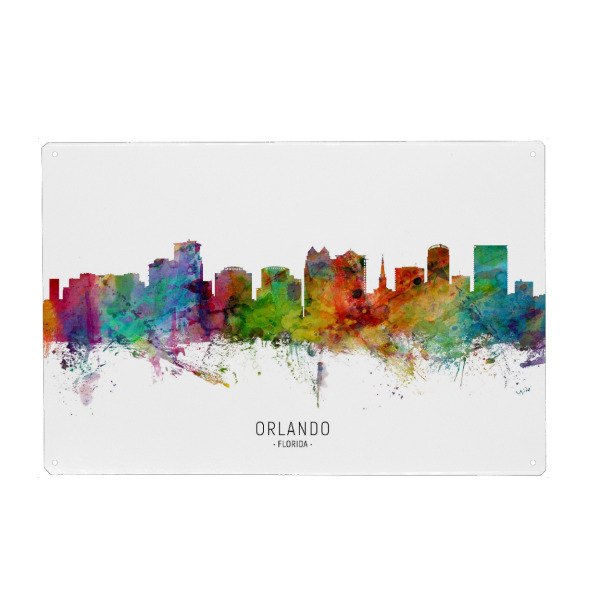 Holzbild "Orlando Florida Skyline txt" artboxONE - Städte - Orlando,Florida,Skyline,Cityscape,Stadtbild,Watercolor,Painting