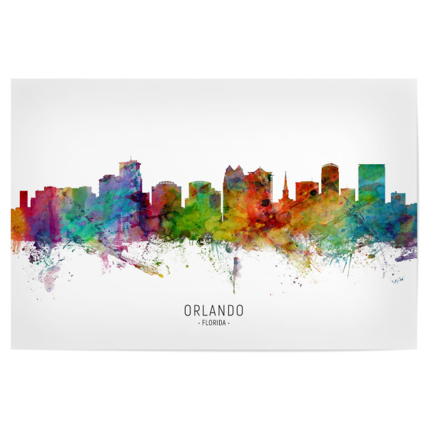 Poster 30x20 cm "Orlando Florida Skyline txt" artboxONE - Städte - Orlando,Florida,Skyline,Cityscape,Stadtbild,Watercolor,Painting