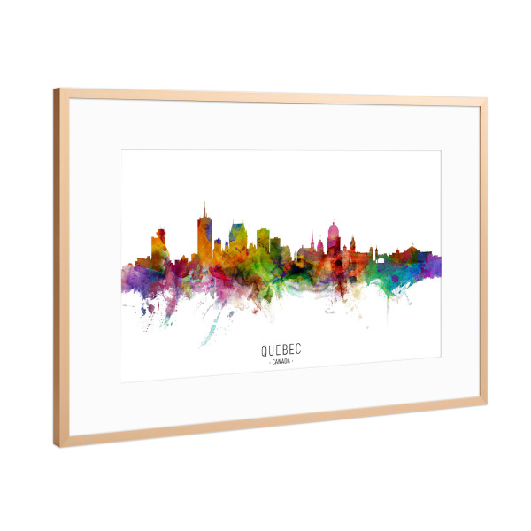 Poster mit Rahmen Kupfer "Quebec Canada Skyline txt" artboxONE - Städte - Quebec,Canada,Skyline,Cityscape,Stadtbild,Watercolor,Painting