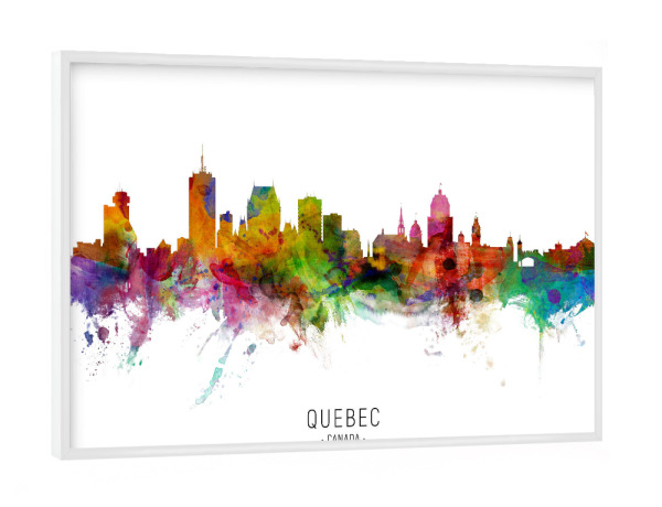Poster mit weißem Rahmen "Quebec Canada Skyline txt" artboxONE - Städte - Quebec,Canada,Skyline,Cityscape,Stadtbild,Watercolor,Painting