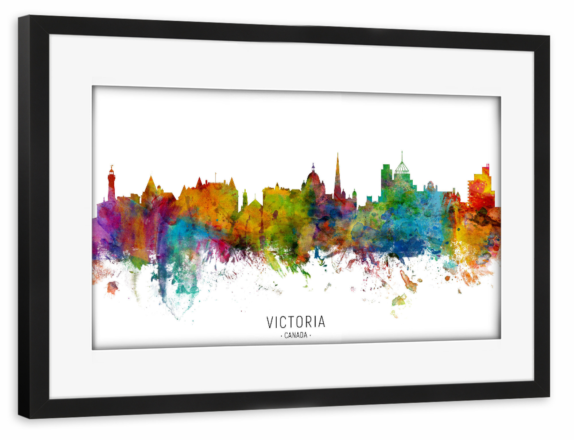Poster mit Rahmen schwarz "Victoria Canada Skyline txt" artboxONE - Städte - Victoria,Canada,Skyline,Cityscape,Stadtbild,Watercolor,Painting