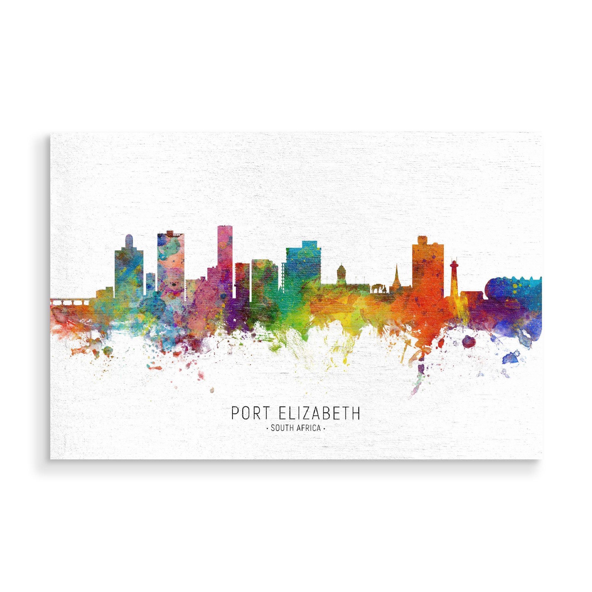 Holzbild "Port Elizabeth Skyline txt" artboxONE - Städte - Port elizabeth,South africa,Skyline,Cityscape,Stadtbild,Watercolor,Painting