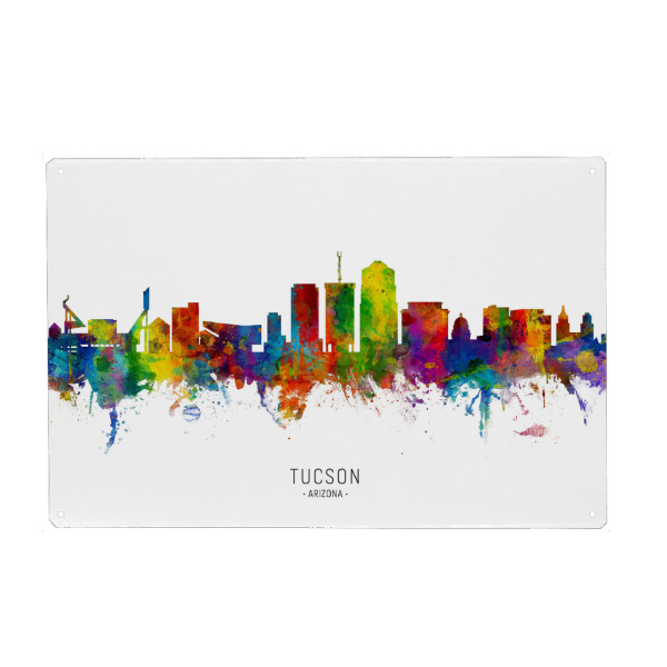 Metall Poster "Tucson Arizona Skyline txt" artboxONE - Städte - Tucson,Arizona,Skyline,Cityscape,Stadtbild,Watercolor,Painting - Blechschild